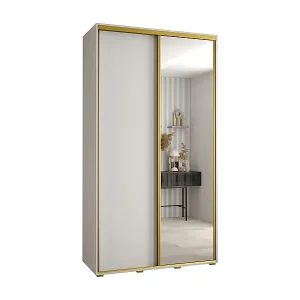 SCHWEBETÜRENSCHRANK DAVOS 3 235,2/140/60 2-türig (Weiß/Weiß/Gold) Garantierte Lieferung