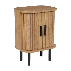 Nachttisch Holzoptik hellbraun mit 2 Schiebetüren Metallbeine Retro Bradley Angebot