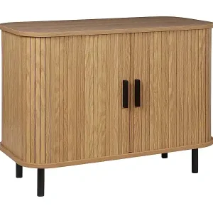 Kracherpreis Sideboard heller Holzfarbton 2 Schiebetüren Metallbeine schwarz Retro Bradley