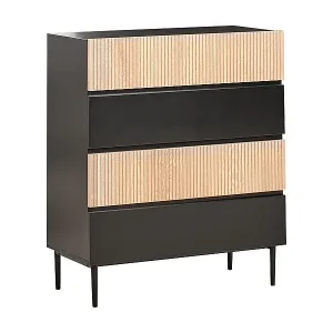 Moderne 4-Schubladen-Kommode MDF Helles Holz Gerippte Front Wohnzimmer Schlafzimmer Schwarz Blythe Letzte Chance