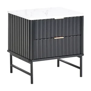 Neu Im Sortiment Nachttisch mit 2 Schubladen Schrank aus Holzwerkstoff mit schwarzem Marmoreffekt Glastonbury