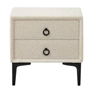 Nachttisch Bouclé creme weiß 2 Schubladen schwarze Metallbeine modern Sezanne Top-Preis