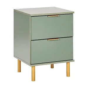 Nachttisch mit 2 Schubladen grün Holzfuße goldene Griffe Retro-Design Walpole Angebot