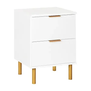 Nachttisch mit 2 Schubladen weiß Holzfuße goldene Griffe Retro-Design Walpole Kostenloser Rückversand