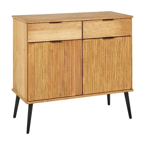 Saisonangebot Kommode Kiefernholz heller Holzfarbton 2 Schubladen 2 geriffelte Türen Timmins