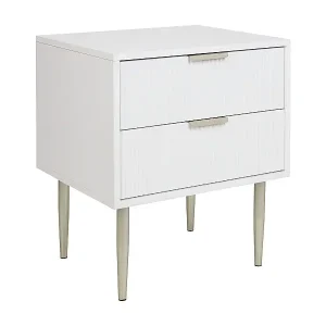 Nachttisch weiß / gold MDF Metallbeine 2 geriffelte Schubladen modern Soho Letzte Chance