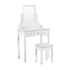 Kostenfreie Lieferung Schminktisch mit rechteckigem Spiegel Hocker 5 Schubladen weiß RAYON