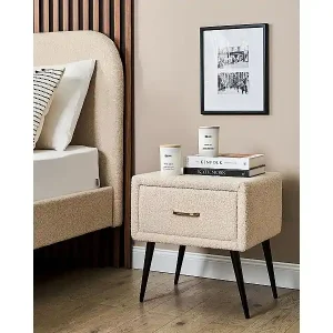 Begrenztes Angebot Nachttisch Bouclé beige mit Schublade Metallgestell schwarz modern Glam Flayat