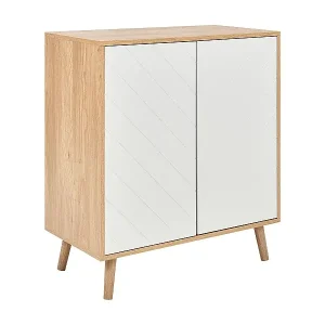 Billig Skandinavisches Sideboard MDF Spanplatte Holzfurnier 2 Türen mit Regalen Schlafzimmer Aufbewahrungslösung Weiß und helles Holz Bristow