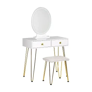 Beliebt Schminktisch mit LED-Spiegel oval 2 Schubladen Hocker weiß Glamour Caen