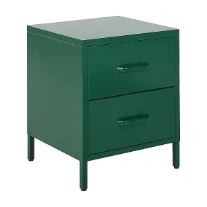 Kostenloser Versand Nachttisch Stahl mit 2 Schubladen und 2 Griffen grün Industrie Look Malavi