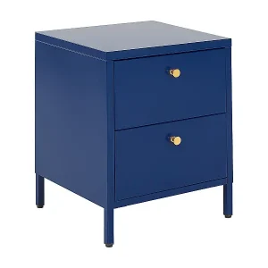 Gratis Versand Nachttisch mit 2 Schubladen KYLEA Metall Marineblau
