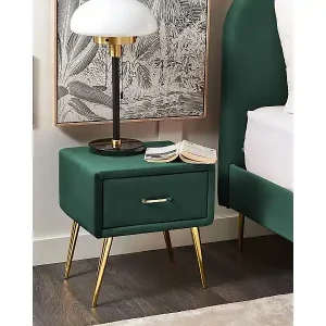 Nachttisch mit 1 Schublade FLAYAT Samtstoff Smaragdgrün Sichere Zahlung