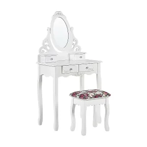 Jetzt Kaufen Weißer Schminktisch mit praktischem Hocker, ovalem Spiegel, 4 Schubladen Amour