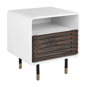 Kostenfreie Lieferung Nachttisch in Weiß mit Tür in dunkler Holzfarbton im Retro Stil Rifle