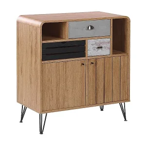 Sideboard heller Holzfarbton mit 3 Schubladen 2 Fächern 2 Türen Retro-Look Kyle Online Kaufen