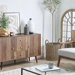 Modernes TV Lowboard heller Holzfarbton mit 3 Schubladen und 2 Schränken Ulika Mega-Angebot