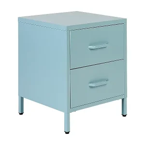Nachttisch Stahl mit 2 Schubladen und 2 Griffen blau Industrie Look Malavi Jetzt Bestellen