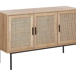Modernes Sideboard 3 Rattan-Türen heller Holzfarbton schwarze Metallbeine Pasco Jetzt Kaufen