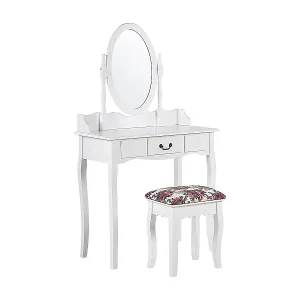 Weißer Schminktisch mit praktischem Hocker, ovalem Spiegel, 1 Schublade Soleil Super-Preis
