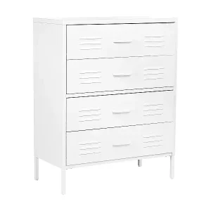 Begrenztes Angebot Hohe Kommode mit 4 Schubladen Stahl weiß Lüftungsöffnungen Industrie Stil Enago