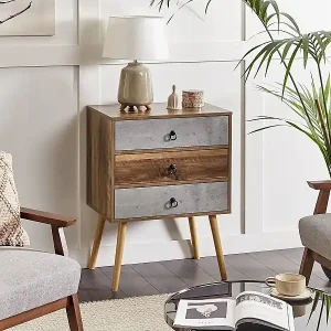 Must-Have Kommode mit 3 Schubladen dunkler Holzfarbton / grau Betonoptik Rustikal Batley