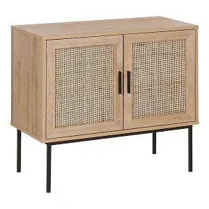 Modernes Sideboard 2 Rattan-Türen heller Holzfarbton schwarze Metallbeine Pasco Meistverkauft