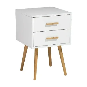 Billig Stilvoller Nachttisch 2 Schublade Füße aus Gummibaumholz weiß Alabama