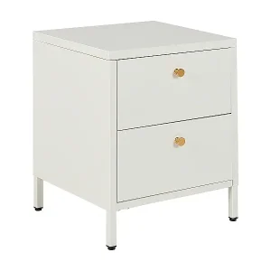 Nur Für Kurze Zeit Nachttisch Stahl mit 2 Schubladen 2 goldenen Griffen weiß Industrie Look Kylea