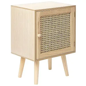 Nachttisch Rattan heller Holzfarbton Schranktür mit 2 Fächern Boho Rustikal Almo Bestseller