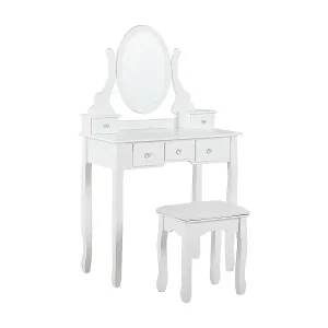 Solange Der Vorrat Reicht Schminktisch mit ovalem Spiegel 5 Schubladen Hocker weiß Glamour Galaxie