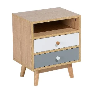 Must-Have Moderner Nachttisch 2 Schubladen 1 Fach Holzfüße hellbraun/weiß/grau Fargo