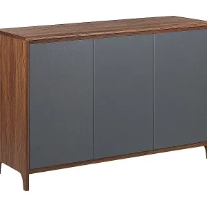 Halbhohes Sideboard dunkler Holzfarbton / grau mit 3 grifflosen Türen Medfort Gratis Versand