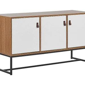 Moderne Kommode heller Holzfarbton / weiss 3 Türen Nueva Knallerangebot