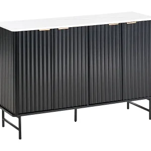 Preiswert Sideboard mit 4 Türen GLASTONBURY Marmor Optik / Schwarz