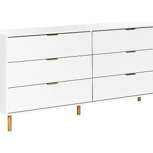 Abverkauf Kommode mit 6 Schubladen weiß Holzfuße goldene Griffe Retro-Design Walpole
