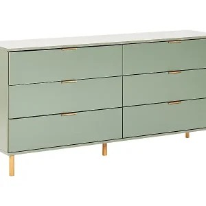 Heißes Angebot Kommode mit 6 Schubladen grün Holzfuße goldene Griffe Retro-Design Walpole