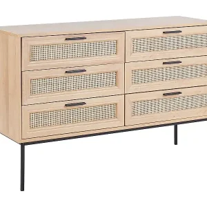 Letzte Chance Kommode 6 Rattan-Schubladen heller Holzfarbton schwarze Metallbeine modern Pasco