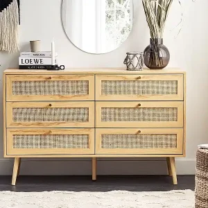 Kommode mit 6 Schubladen PEROTE Rattan Hellbraun Ausverkauf