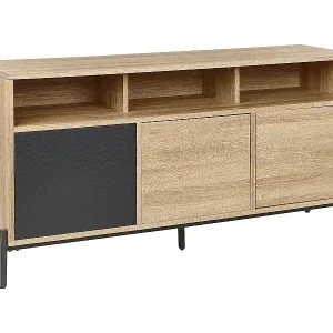 Sideboard mit 3 Türen und 3 offenen Fächern aus hellem Holz und Grau Moines Günstig