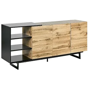 Meistverkauft Sideboard mit Türen Schubladen Regalen heller Holzfarbton / schwarz Modern Fiora