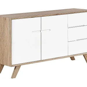 Preiswert Modernes Sideboard weiß/heller Holzfarbton mit 2 Türen und 3 Schubladen Forester