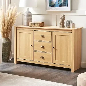 Halbhoher Wohnzimmerschrank Holzoptik mit 2 Türen 3 Schubladen Klassisch Lansin Sonderangebot