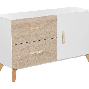 Super-Preis Klassisches Sideboard weiß / heller Holzoptik mit 2 Schubladen, Schrank Fili