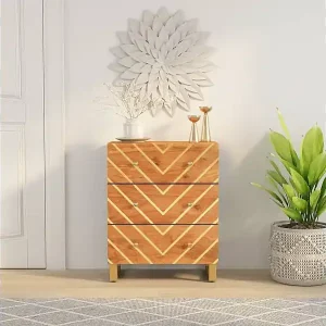 Beistellschrank Braun und Schwarz 60x33,5x75cm Massivholz Mango Preis Gesenkt