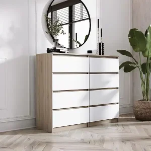 Aktuell Kommode mit 8 Schubladen: Sonoma-Eiche/Mattweiß, 120 x 39 x 101 cm