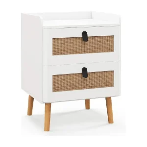 Nachttisch mit 2 Schubladen Massivholzbeine Nachtkommode im Boho-Stil 45 x 40 x 57 cm Beliebt