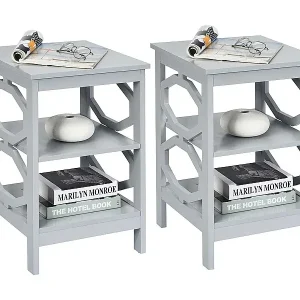 2er Set Nachttisch OO-förmiger Beistelltisch mit 3 Ebenen Couchtisch 40 x 40 x 61 cm Grau Bestpreis