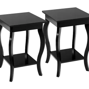 Neu Im Sortiment 2er-Set Beistelltische Couchtisch 2 Ebenen Quadratischer Beistelltisch mit Anti-Rutsch-Kufen 40 x 40 x 60 cm Schwarz
