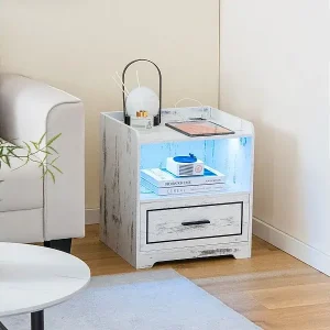 2er Set Nachttisch mit LED Licht USB-Anschluss und Typ-C-Ladestation Nachtschrank mit Bewegungssensor Weiß Top-Preis